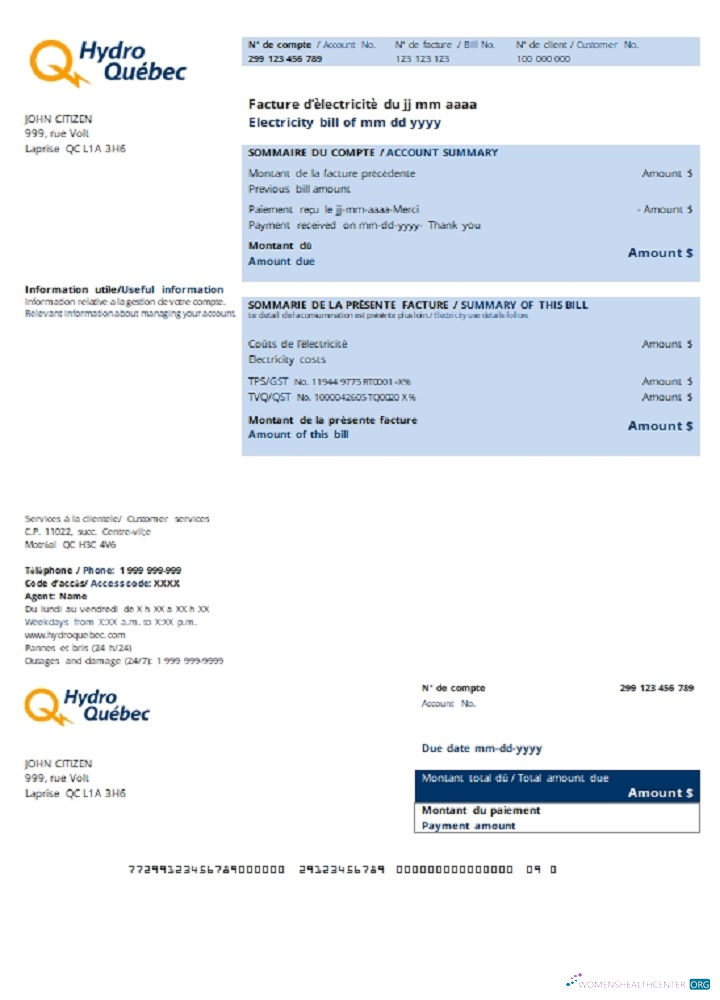 download download Canada Hydro Québec utility bill template in .doc and .pdf format PDF template PDF template